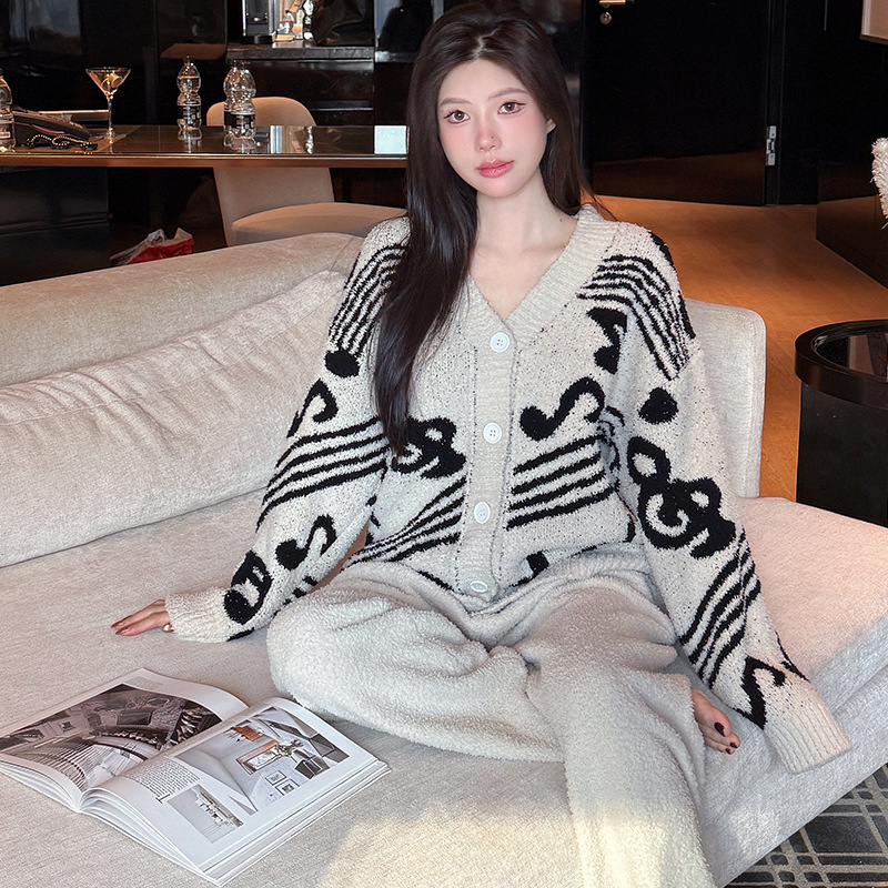 Set pijamale în stil coreean, din semi-catifea, îngroșate, cu mâneci lungi gradient, guler rotund, pentru casă toamnă-iarnă