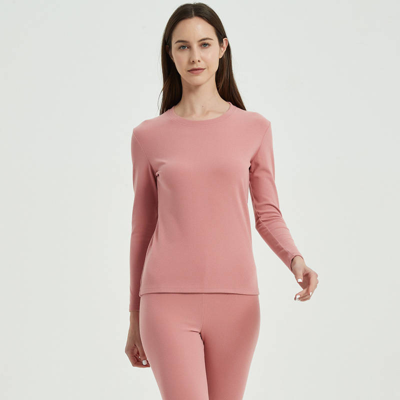 Set de lenjerie termică unisex – fibră de poliester, țesătură groasă 251–300 g/m2, culoare solidă, guler rotund, mâneci lungi și pantaloni