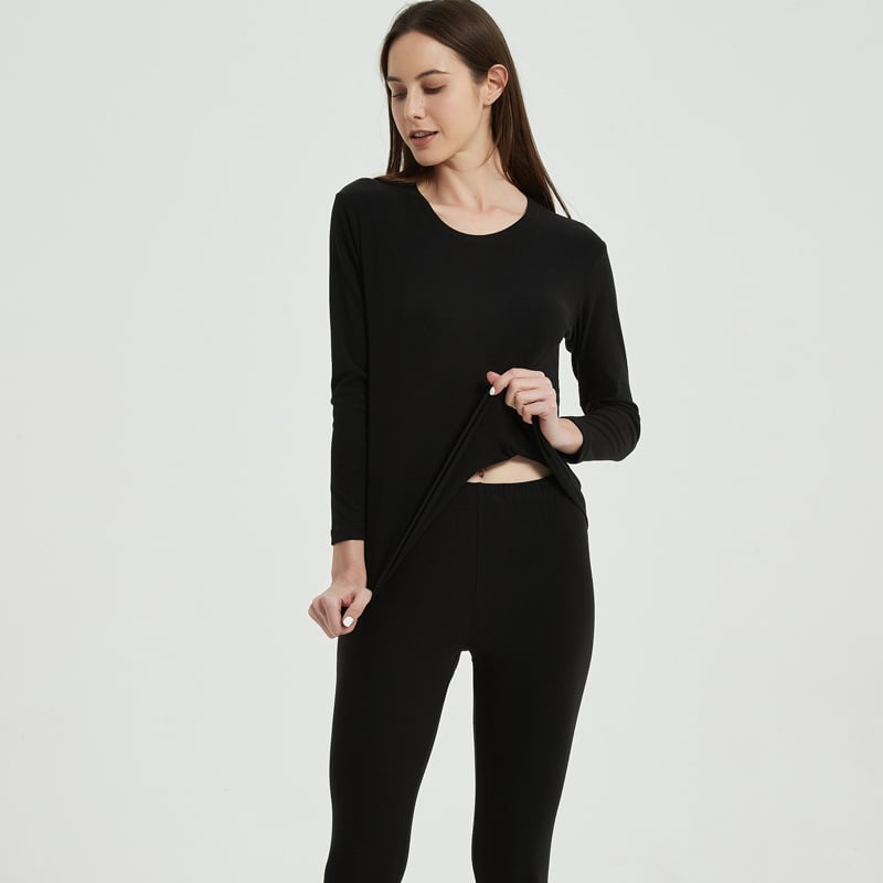 Set de lenjerie termică unisex – fibră de poliester, țesătură groasă 251–300 g/m2, culoare solidă, guler rotund, mâneci lungi și pantaloni