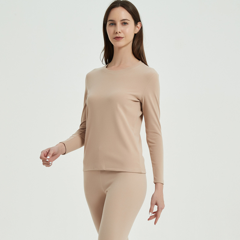 Set de lenjerie termică unisex – fibră de poliester, țesătură groasă 251–300 g/m2, culoare solidă, guler rotund, mâneci lungi și pantaloni