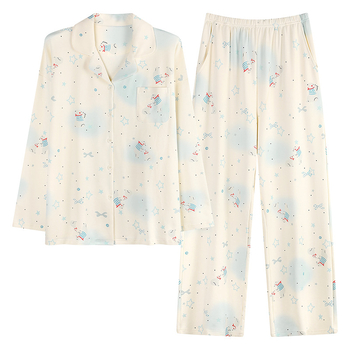 100% pamut pizsama szett melltámasz betéttel, hosszú ujjú, reveres gallérral, nadrággal, lélegző és kényelmes otthoni viselet