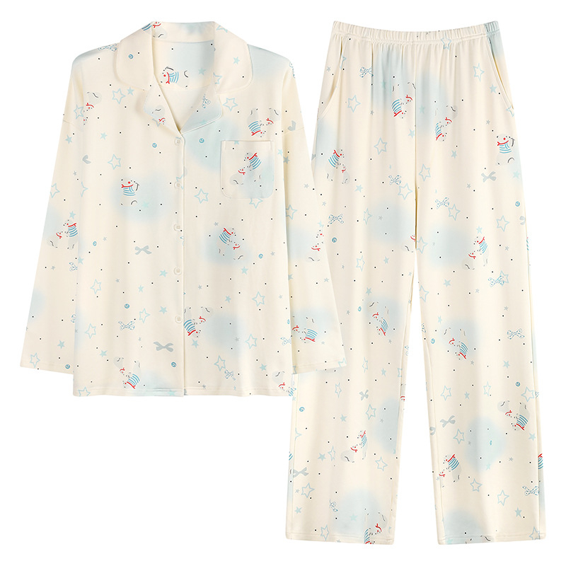 100% pamut pizsama szett melltámasz betéttel, hosszú ujjú, reveres gallérral, nadrággal, lélegző és kényelmes otthoni viselet