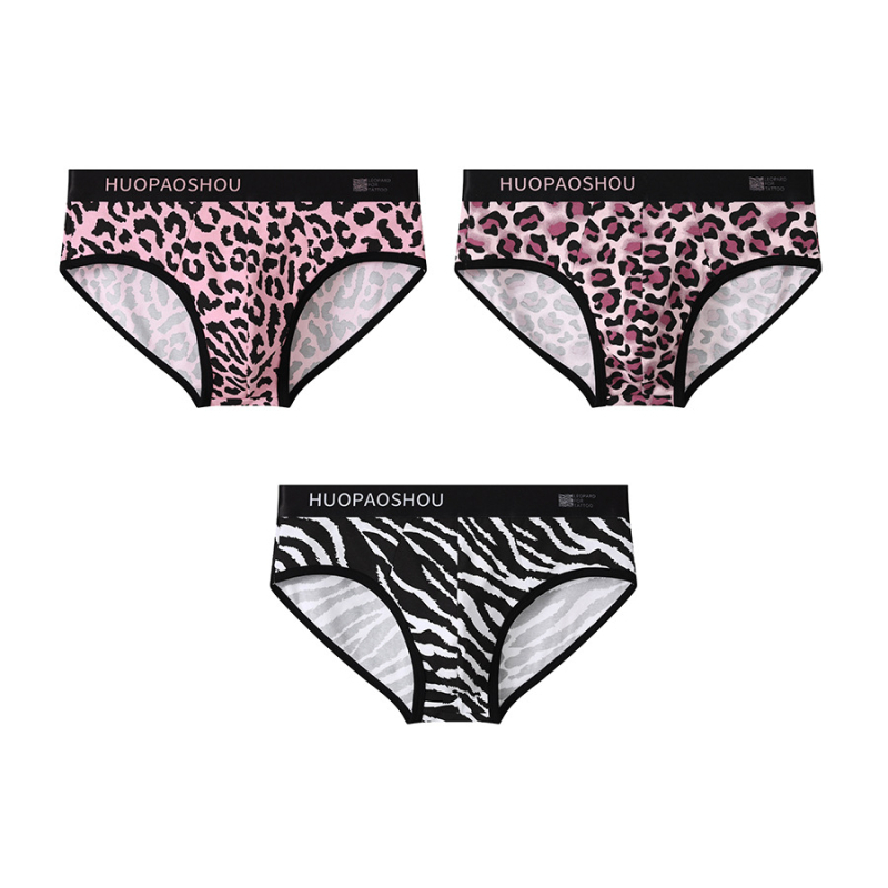 Muške gaćice s leopard uzorkom od pamuka, prozračan, pleteni materijal, srednji pojas