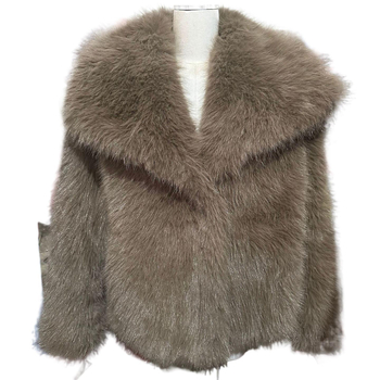 Corduroy ženski gornji komad s krznom od kunića, veliki ovratnik, opušten kratki kroj (Rabbit Fur <30%)