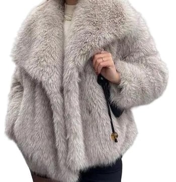 Corduroy ženski gornji komad s krznom od kunića, veliki ovratnik, opušten kratki kroj (Rabbit Fur <30%)