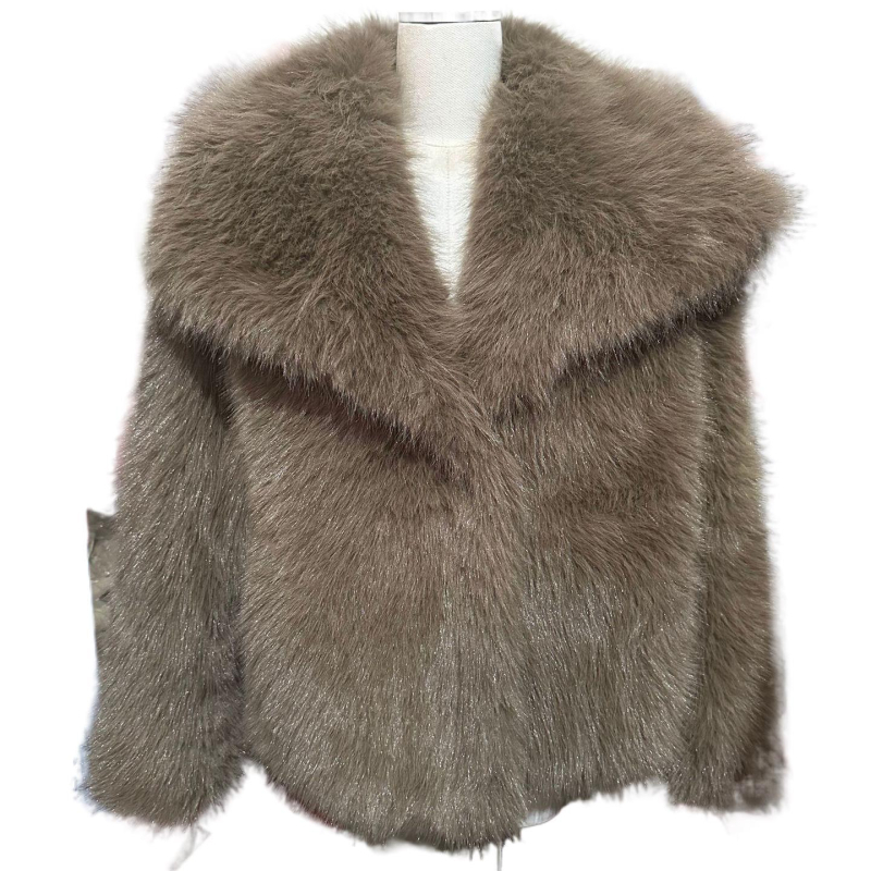 Corduroy ženski gornji komad s krznom od kunića, veliki ovratnik, opušten kratki kroj (Rabbit Fur <30%)