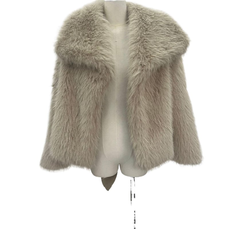 Corduroy ženski gornji komad s krznom od kunića, veliki ovratnik, opušten kratki kroj (Rabbit Fur <30%)