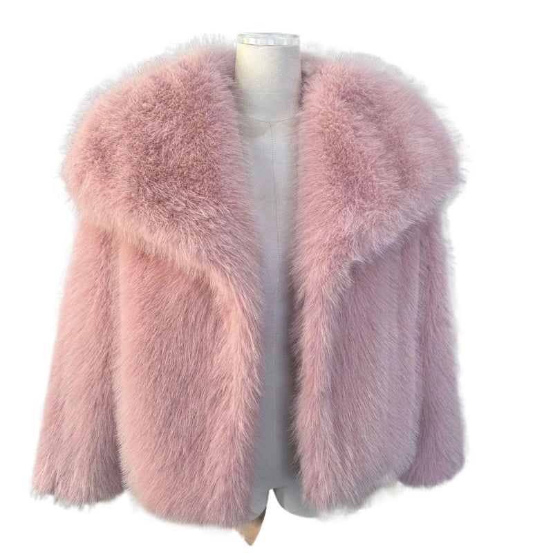 Corduroy ženski gornji komad s krznom od kunića, veliki ovratnik, opušten kratki kroj (Rabbit Fur <30%)