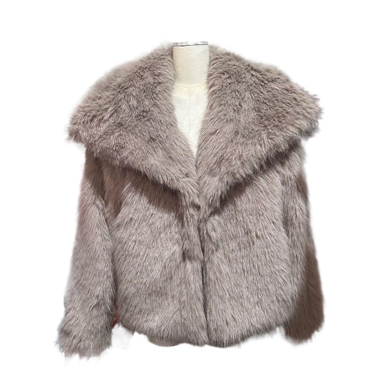 Corduroy ženski gornji komad s krznom od kunića, veliki ovratnik, opušten kratki kroj (Rabbit Fur <30%)