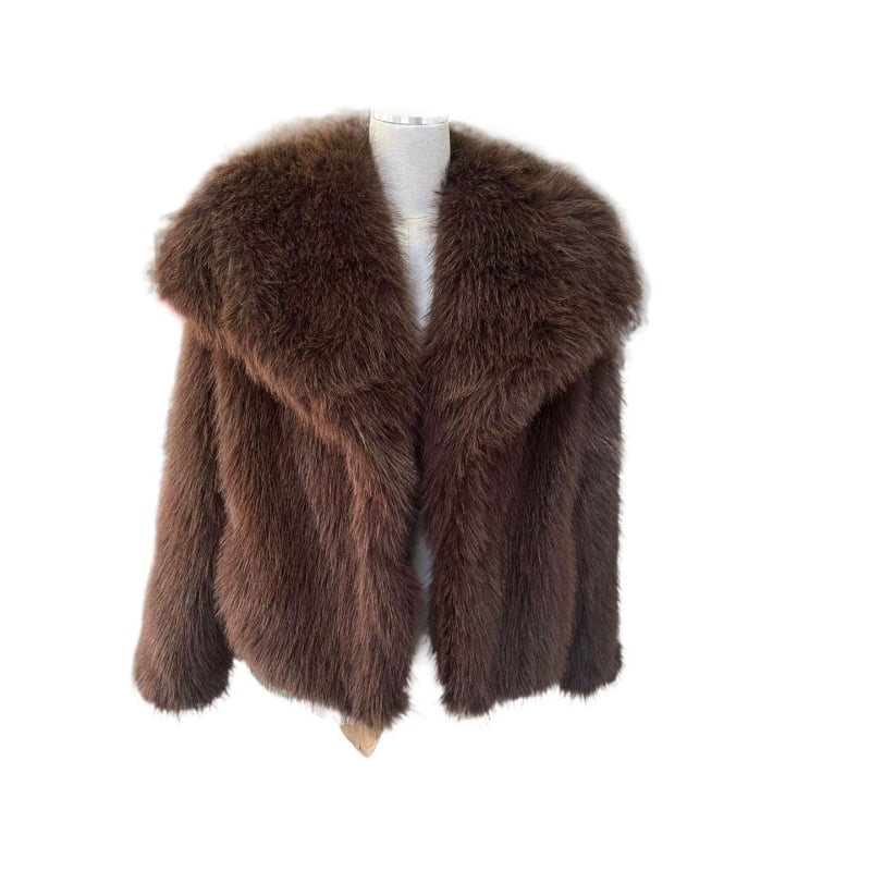 Corduroy ženski gornji komad s krznom od kunića, veliki ovratnik, opušten kratki kroj (Rabbit Fur <30%)