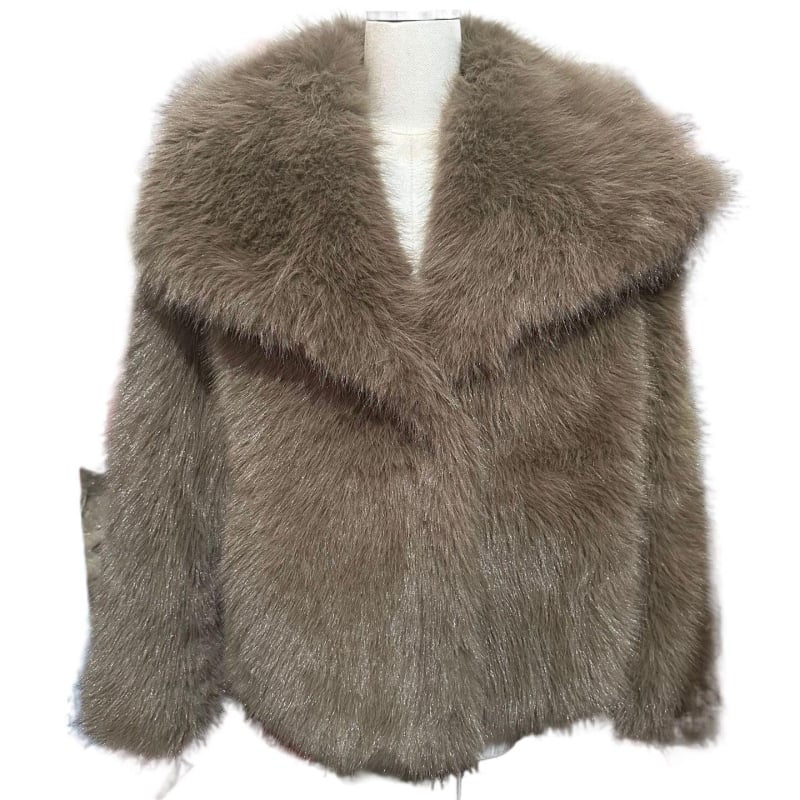 Corduroy ženski gornji komad s krznom od kunića, veliki ovratnik, opušten kratki kroj (Rabbit Fur <30%)