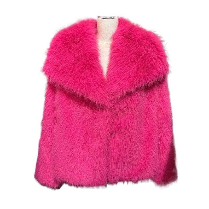 Corduroy ženski gornji komad s krznom od kunića, veliki ovratnik, opušten kratki kroj (Rabbit Fur <30%)