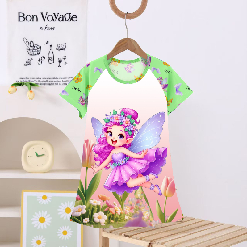 Rochie de noapte pentru fete, vară în stil prințese, desen animat motif, material subțire poliester Milk Silk, vârsta 3–8 ani