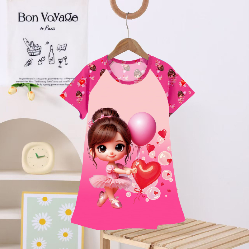 Rochie de noapte pentru fete, vară în stil prințese, desen animat motif, material subțire poliester Milk Silk, vârsta 3–8 ani