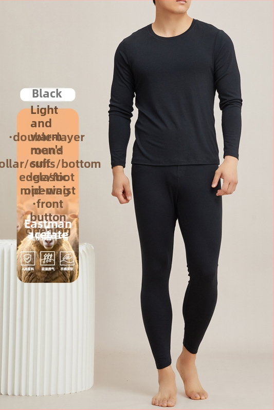 Férfiaknak gyapjú termikus alsóruha garnitúra: felső és nadrág, vastag anyag 201–250 g/m², velúr bélés, kerek nyakú, hosszú ujjú