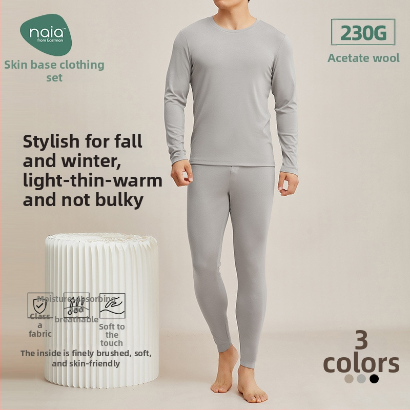 Férfiaknak gyapjú termikus alsóruha garnitúra: felső és nadrág, vastag anyag 201–250 g/m², velúr bélés, kerek nyakú, hosszú ujjú