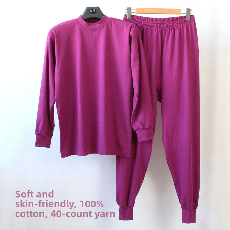 Moterų medvilninis terminis apatinių komplektas rudens sezonui, 100% medvilnė, vieno sluoksnio, 190 g/m², minkštas, išlaiko šilumą