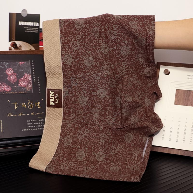 Boxeri bărbați din bumbac cu imprimeu vintage cu trandafiri – respirabili, uscare rapidă, talie medie, 95–100% bumbac