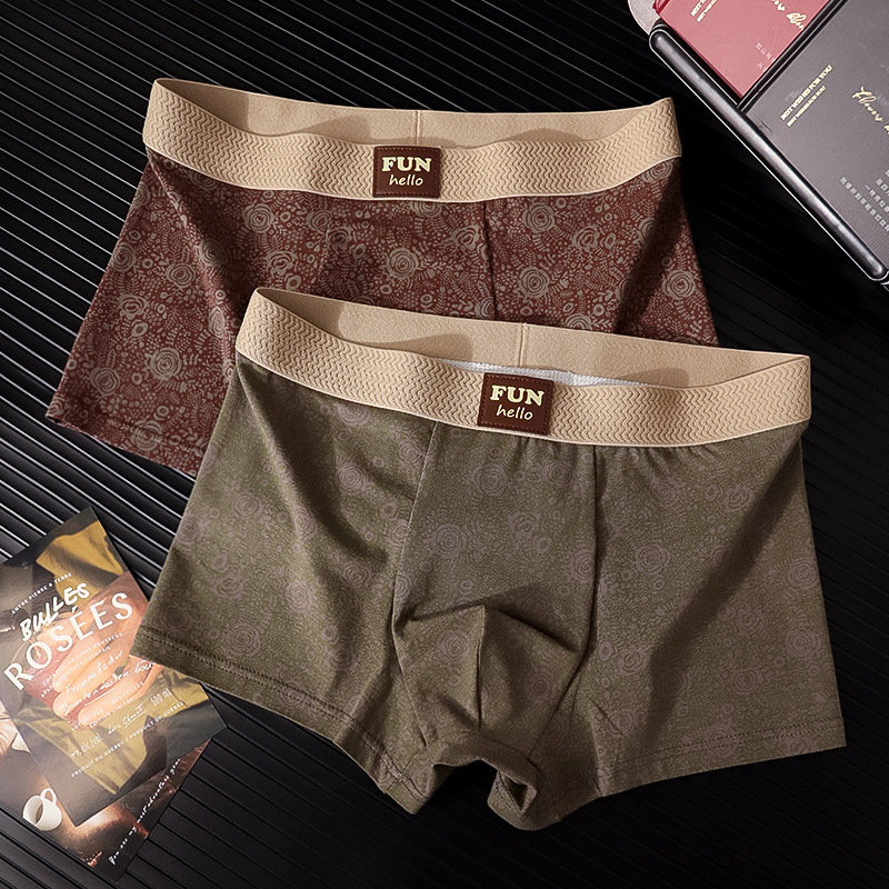 Boxeri bărbați din bumbac cu imprimeu vintage cu trandafiri – respirabili, uscare rapidă, talie medie, 95–100% bumbac