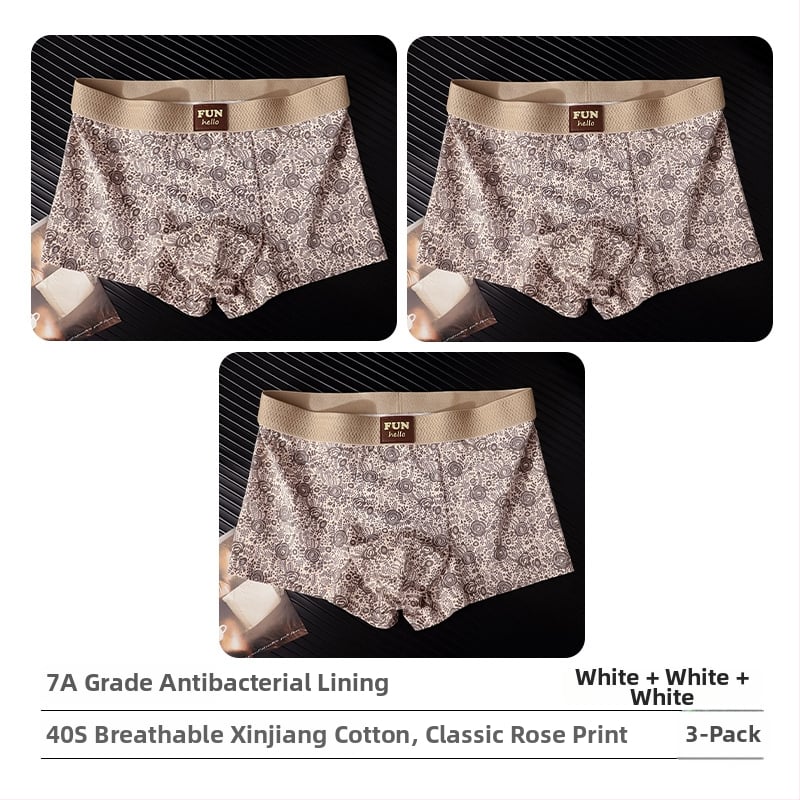 Boxeri bărbați din bumbac cu imprimeu vintage cu trandafiri – respirabili, uscare rapidă, talie medie, 95–100% bumbac