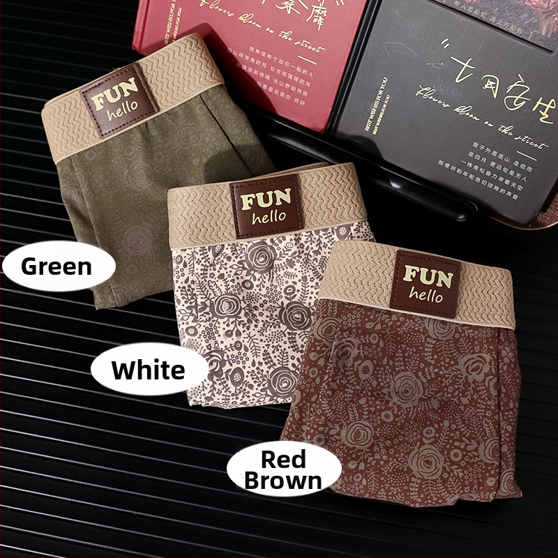 Boxeri bărbați din bumbac cu imprimeu vintage cu trandafiri – respirabili, uscare rapidă, talie medie, 95–100% bumbac