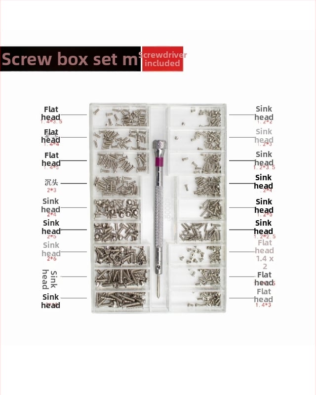 Комплект микро винтове за часовници, очила и лаптопи — въглеродна стомана, Gb834 стандарт