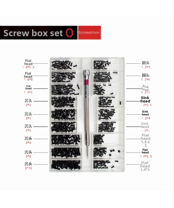 Комплект микро винтове за часовници, очила и лаптопи — въглеродна стомана, Gb834 стандарт