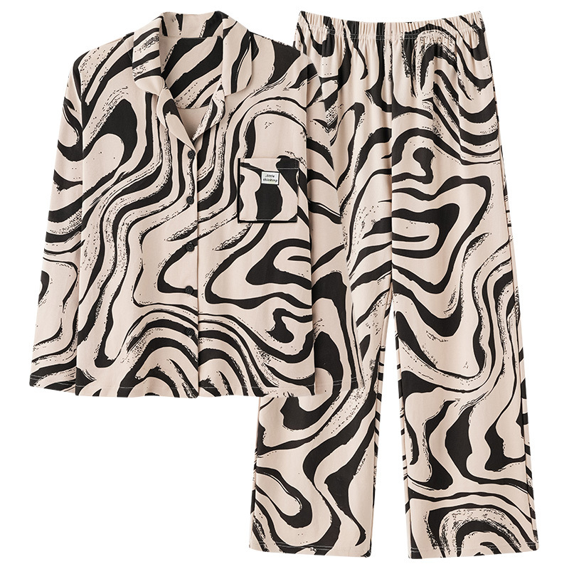 Set pijamale din bumbac 100% cu cardigan și pantaloni, mâneci lungi, senzație premium, țesătură groasă 201–250 g/m²