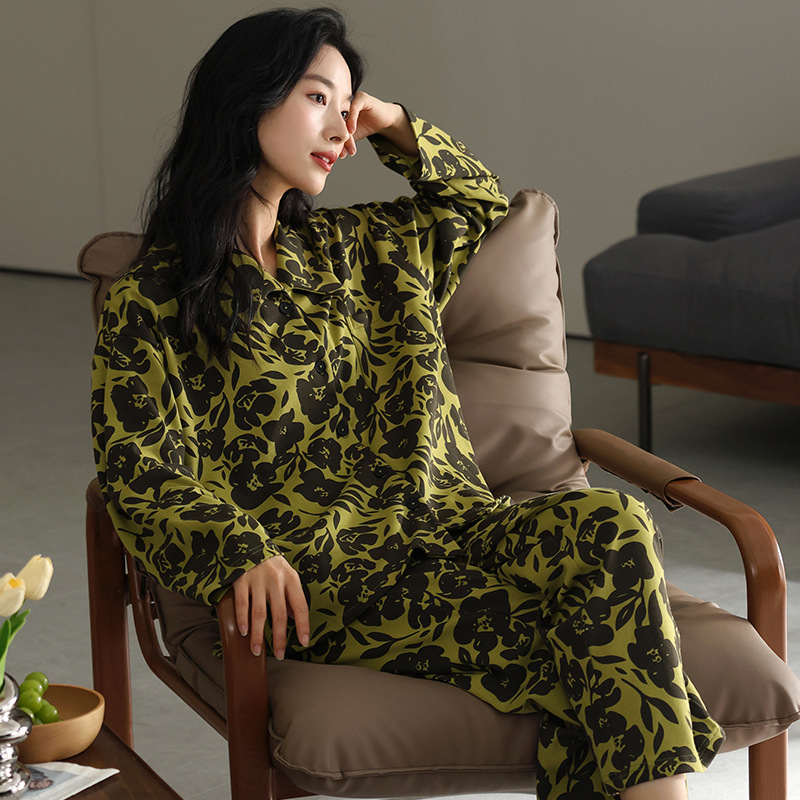 Set pijamale din bumbac 100% cu cardigan și pantaloni, mâneci lungi, senzație premium, țesătură groasă 201–250 g/m²