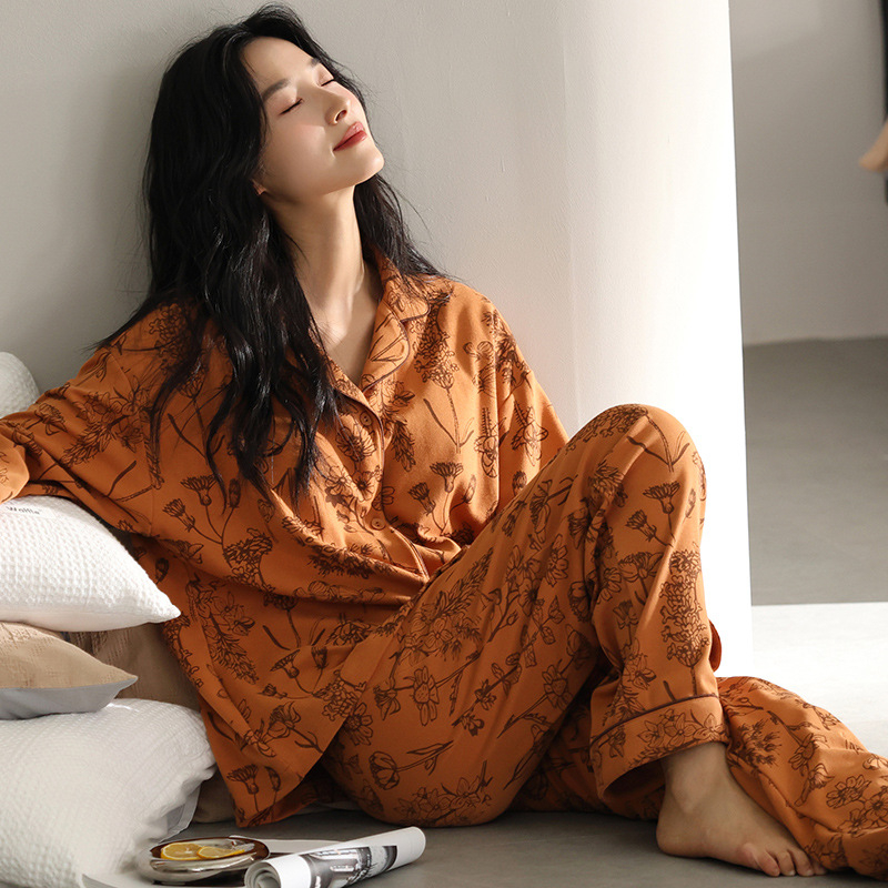 Set pijamale din bumbac 100% cu cardigan și pantaloni, mâneci lungi, senzație premium, țesătură groasă 201–250 g/m²