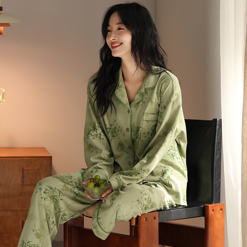 Set pijamale din bumbac 100% cu cardigan și pantaloni, mâneci lungi, senzație premium, țesătură groasă 201–250 g/m²