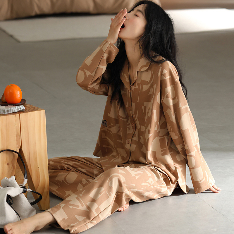 Set pijamale din bumbac 100% cu cardigan și pantaloni, mâneci lungi, senzație premium, țesătură groasă 201–250 g/m²