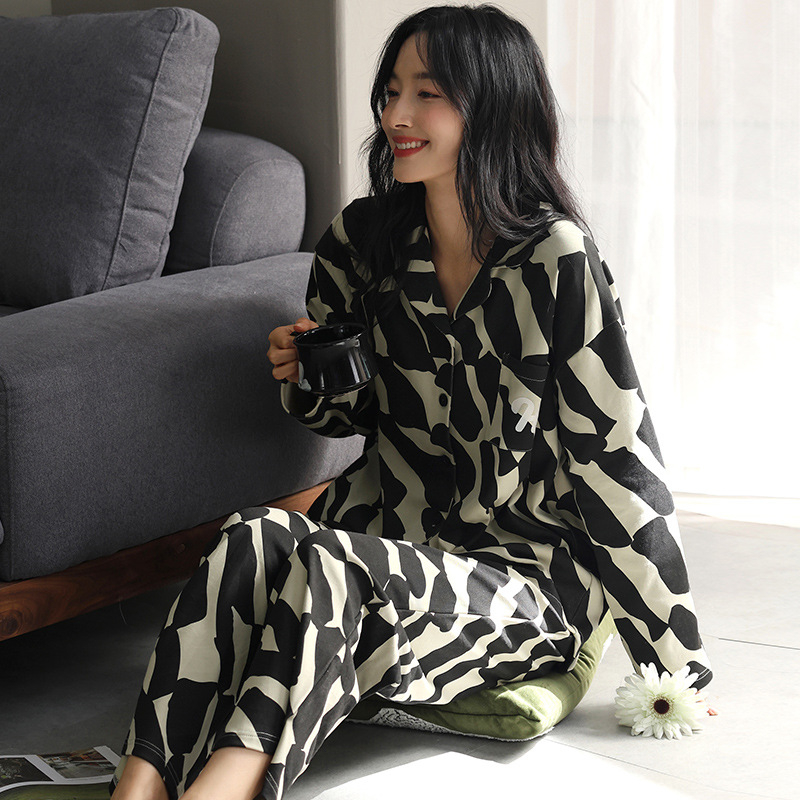 Set pijamale din bumbac 100% cu cardigan și pantaloni, mâneci lungi, senzație premium, țesătură groasă 201–250 g/m²