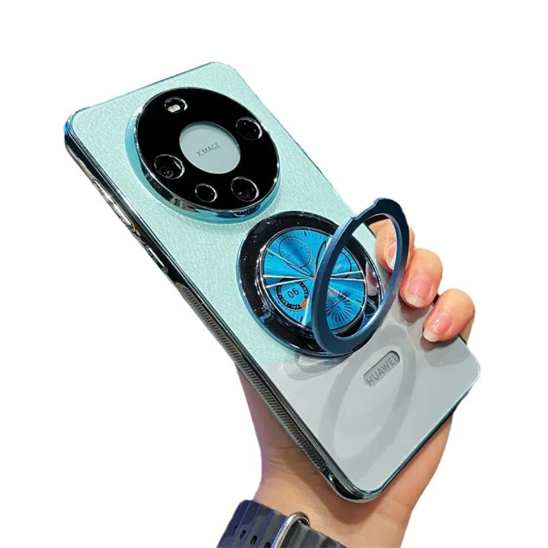 Huawei Mate60Pro viedtālruņa korpuss ar magnētisko atbalstu — ādas tekstūra, elektroplakēta virsma, izturīgs pret kritieniem, pielāgojams