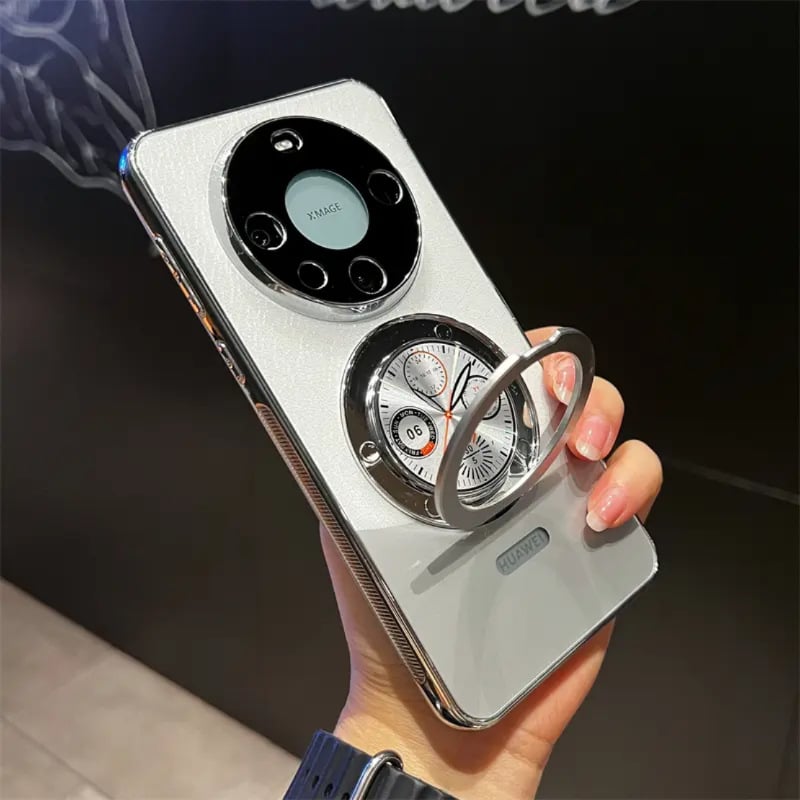 Huawei Mate60Pro viedtālruņa korpuss ar magnētisko atbalstu — ādas tekstūra, elektroplakēta virsma, izturīgs pret kritieniem, pielāgojams