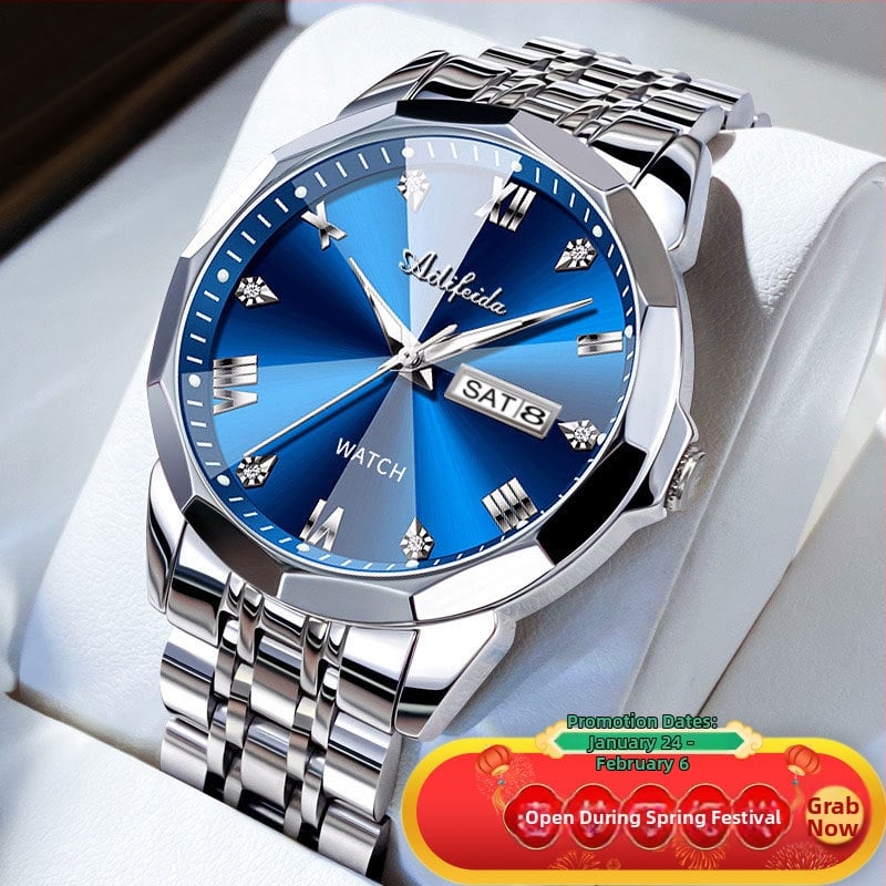 Vīriešu automātiska mehāniskā pulksteņa ar Seagull kustību, kalendārs, nerūsējošā tērauda korpuss, 42 mm ciparnīcas diametrs, safīra kristāls