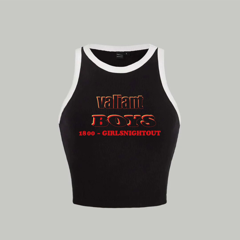 Top tricotat fără mâneci, imprimat cu litere, lungime scurtă, poliester, croială Slim