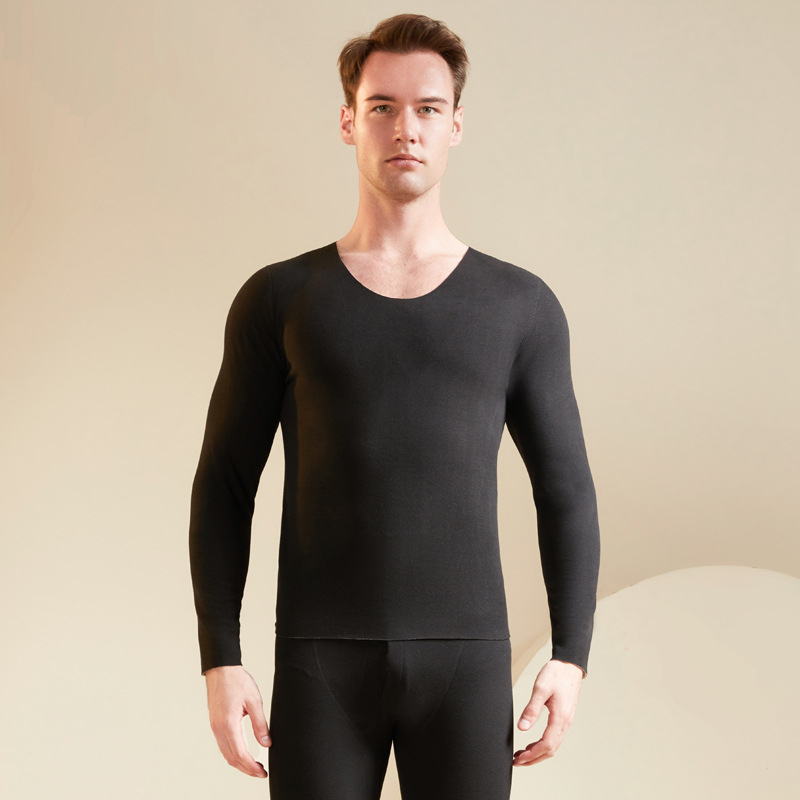 Bezšivni termalni set donjeg i gornjeg od mulberry silk, debeo, unisex, okrugli vrat, dugi rukavi