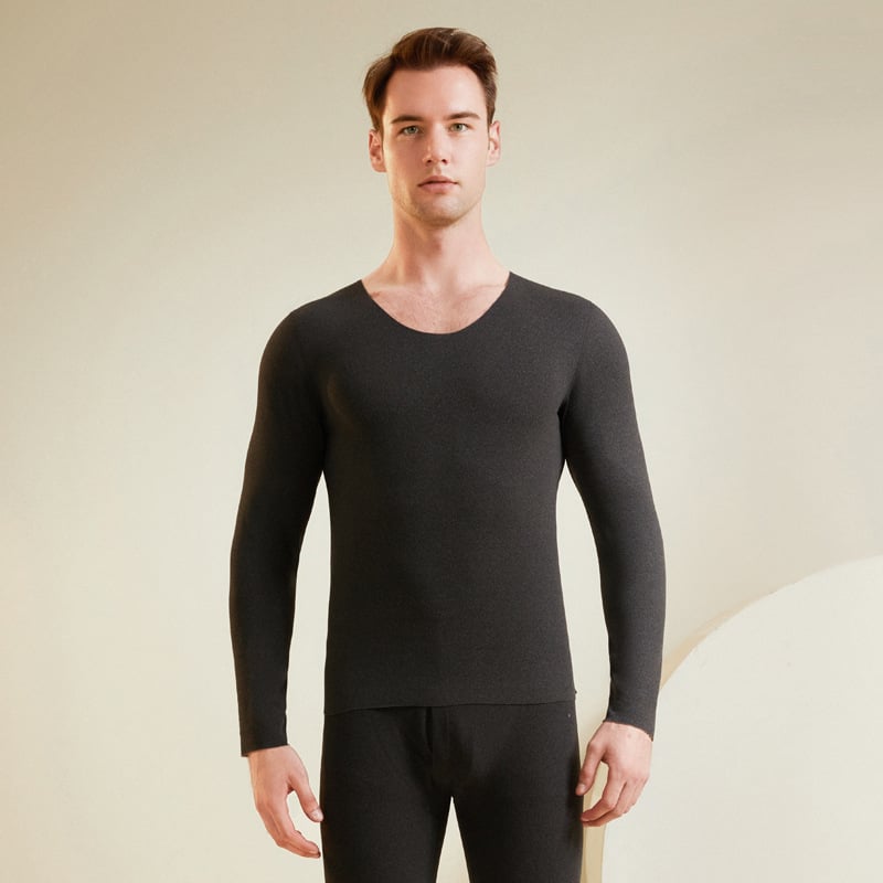 Bezšivni termalni set donjeg i gornjeg od mulberry silk, debeo, unisex, okrugli vrat, dugi rukavi