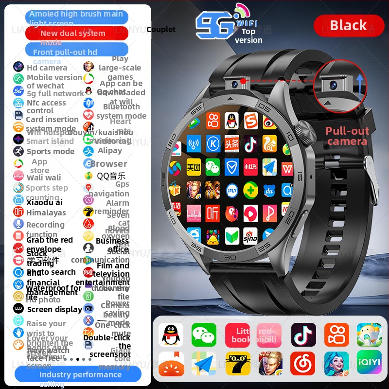 Έξυπνο ρολόι με Android που υποστηρίζει 5G, θύρα SIM, Wi-Fi, κυκλικό καντράν, κάμερα και παρακολούθηση ρυθμού καρδιάς