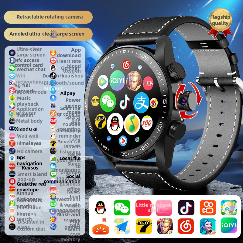 Έξυπνο ρολόι με Android που υποστηρίζει 5G, θύρα SIM, Wi-Fi, κυκλικό καντράν, κάμερα και παρακολούθηση ρυθμού καρδιάς