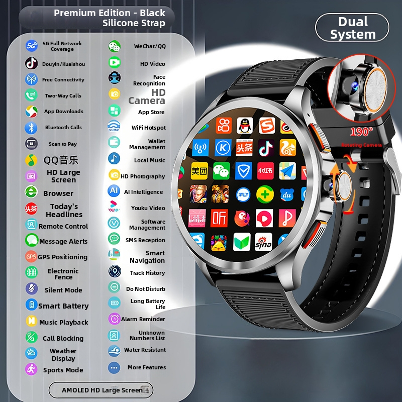 Έξυπνο ρολόι με Android που υποστηρίζει 5G, θύρα SIM, Wi-Fi, κυκλικό καντράν, κάμερα και παρακολούθηση ρυθμού καρδιάς