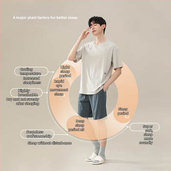 Modal vyrų pižamų komplektas vasarai: apvalia kaklo palaidinė, 3/4 rankovės, šortai, plonas kvėpuojantis audinys iš viskozės