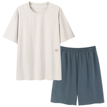 Modal vyrų pižamų komplektas vasarai: apvalia kaklo palaidinė, 3/4 rankovės, šortai, plonas kvėpuojantis audinys iš viskozės