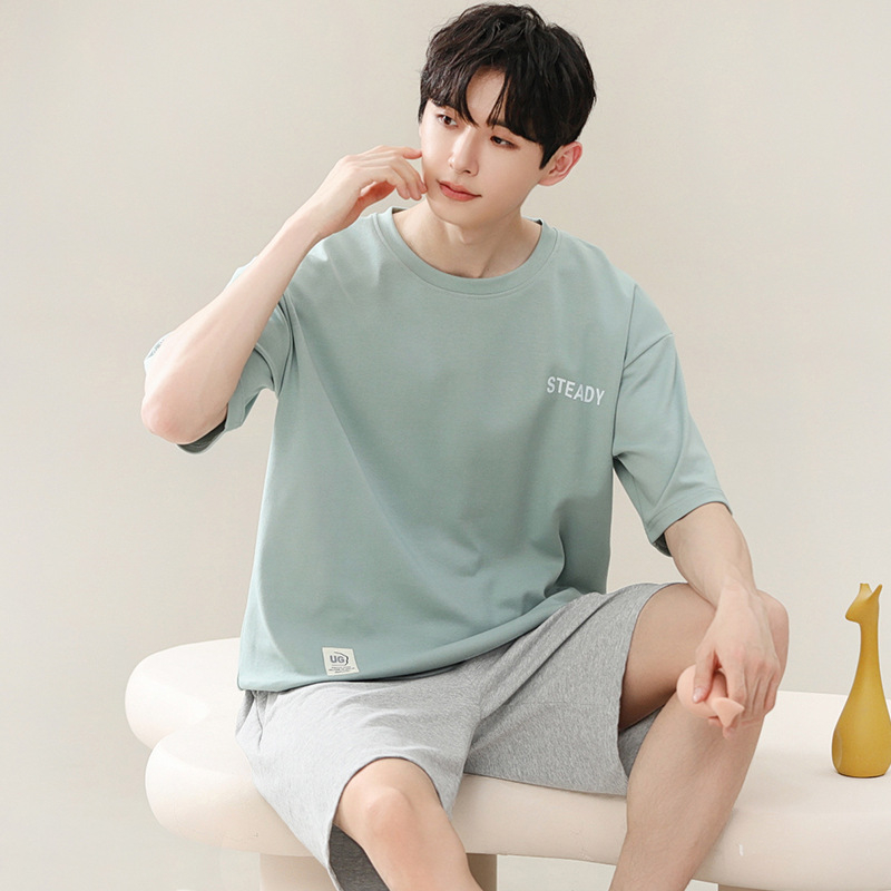 Modal vyrų pižamų komplektas vasarai: apvalia kaklo palaidinė, 3/4 rankovės, šortai, plonas kvėpuojantis audinys iš viskozės