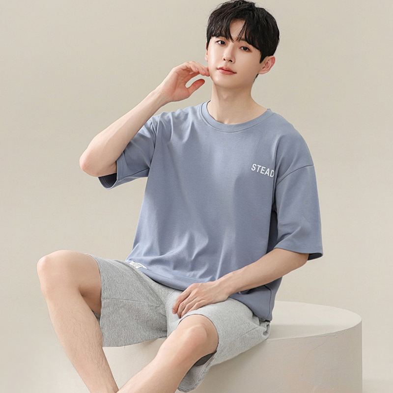 Modal vyrų pižamų komplektas vasarai: apvalia kaklo palaidinė, 3/4 rankovės, šortai, plonas kvėpuojantis audinys iš viskozės