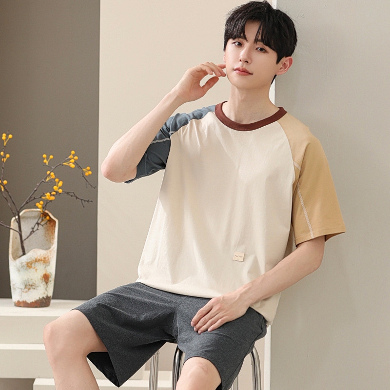 Modal vyrų pižamų komplektas vasarai: apvalia kaklo palaidinė, 3/4 rankovės, šortai, plonas kvėpuojantis audinys iš viskozės