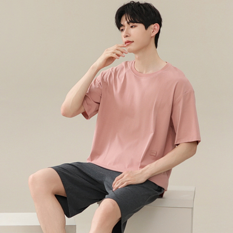 Modal vyrų pižamų komplektas vasarai: apvalia kaklo palaidinė, 3/4 rankovės, šortai, plonas kvėpuojantis audinys iš viskozės