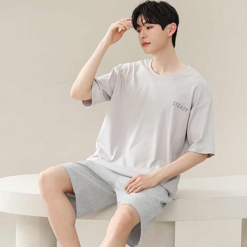 Modal vyrų pižamų komplektas vasarai: apvalia kaklo palaidinė, 3/4 rankovės, šortai, plonas kvėpuojantis audinys iš viskozės