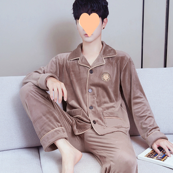 Vyrų dviejų dalių pižama komplektas iš Half-Side Fleece, Extra Thick 301-350 g/m², ilgomis rankovėmis, ilgomis kelnėmis, žiema